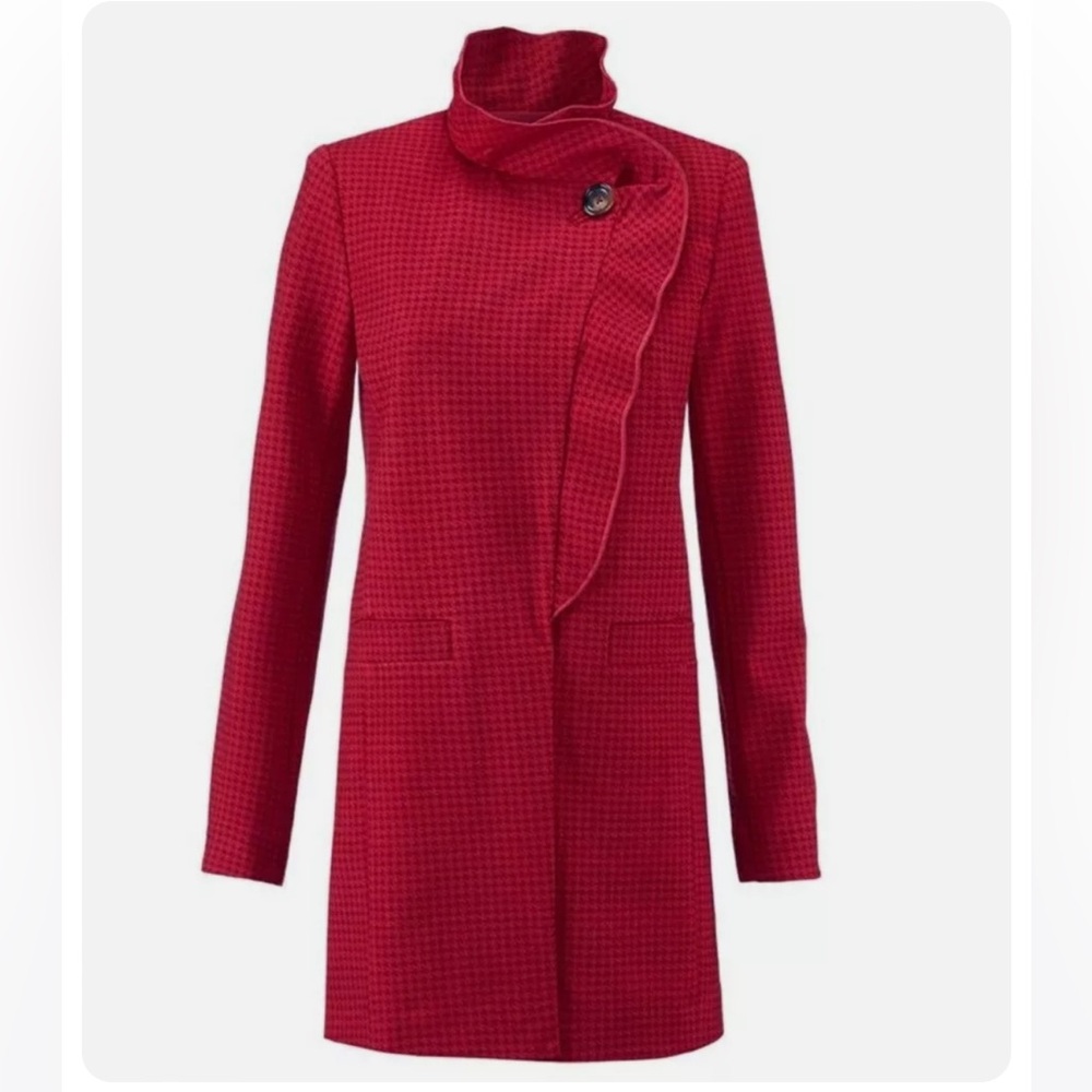 CABI 3546 Red Houndstooth Jacket Cloak, Small